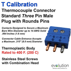 Thermocouple Connectors Standard Size Three Pin Male Type T