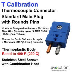 Standard Size Male Type T Thermocouple Connector