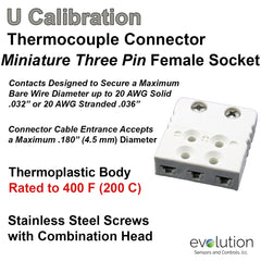 Thermocouple Connectors Miniature Three Pin Female Type U