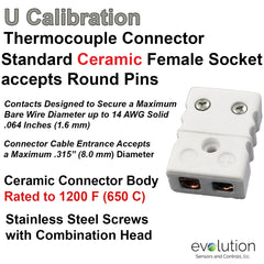 Thermocouple Connectors Standard Size Ceramic Female Type U