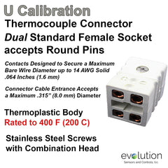 Thermocouple Connectors Standard Size Duplex Female Type U