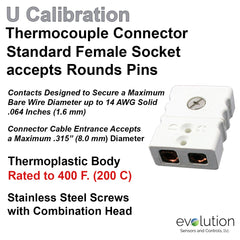 Thermocouple Connectors Standard Size Female Type U