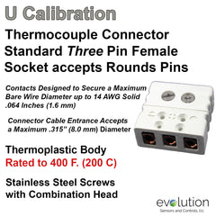 Thermocouple Connectors Standard Size Three Pin Female Type U