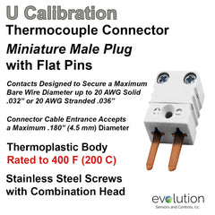 Thermocouple Connectors Miniature Male Type U