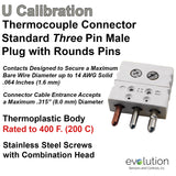 Thermocouple Connectors Standard Size Three Pin Male Type U