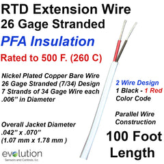 RTD Extension Wire 26 Gage Stranded 2-Wire Design with PFA Insulation