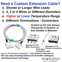 RTD Connector Extension Cable PFA insulated wire with 3-Pin Miniature Male and Female Connector custom