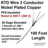 RTD Wire - PFA Insulated 3 Conductor 26 Stranded Wire - 100 ft long