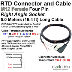 RTD M12 Connector Extension Cable Assembly Right Angle Design 5 meters Long