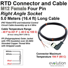 RTD M12 Connector Extension Cable Assembly 5 Meters Long