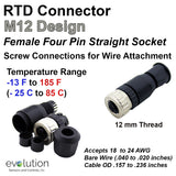 RTD M12 Connector Female Straight 4 Pin Design