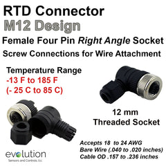 M12 RTD Connector Female Right Angle 4 Pin Design