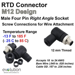 M12 RTD Connector Male Right Angle 4 Pin Design