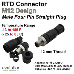 M12 RTD Connector Male Straight 4 Pin Design
