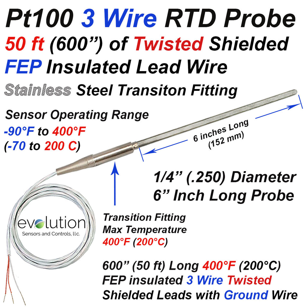 3 Wire Rtd Probe With A Transition To 50ft Of Twisted Shielded Leads 