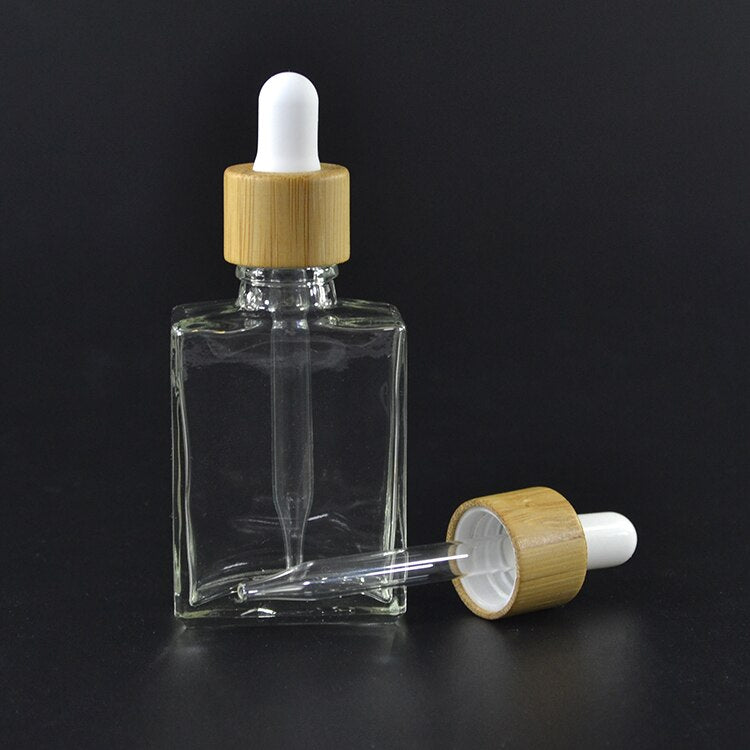 100 X New Square Glass Dropper Bottles With Bamboo White Label Cosmetics And Packaging 1476