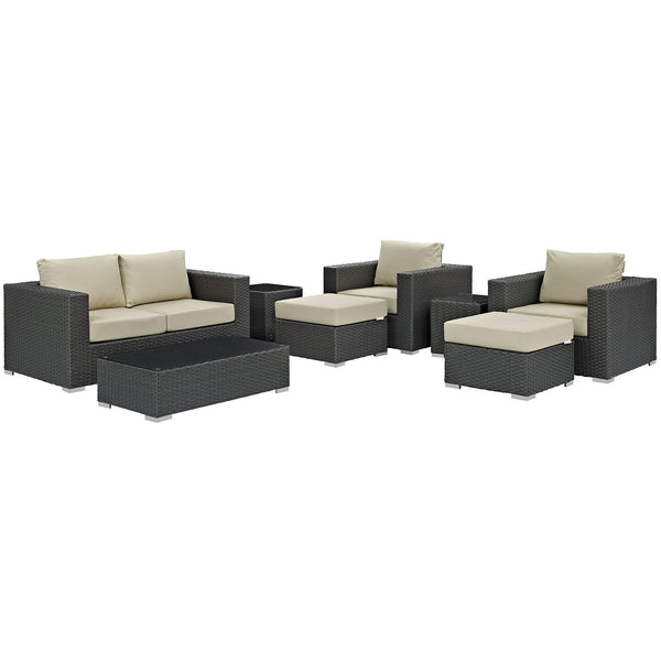 Sojourn 8 Piece Outdoor Patio Sunbrella® Sectional Set - Canvas Antique Beige