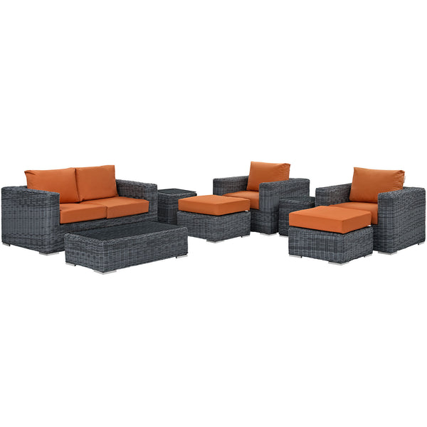 Summon 8 Piece Outdoor Patio Sunbrella® Sectional Set - Canvas Tuscan
