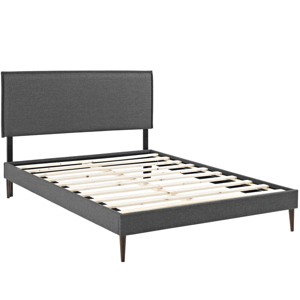 Camille Queen Fabric Platform Bed with Round Tapered Legs - Gray