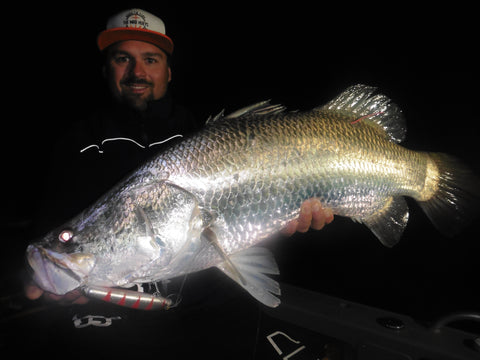 Ben Weston the author of the Blog with a Barramundi caught on an Old Dog Lure by Dave Killalea Mutt 135mm.