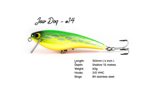 Picture of the Jew Dog 150mm handcrafted timber fishing lure with a rattle