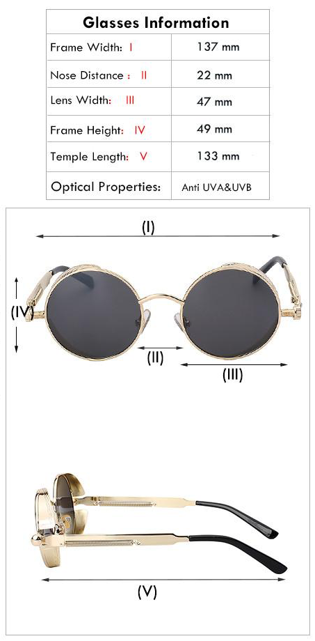 Aviator Sunglasses Size Chart