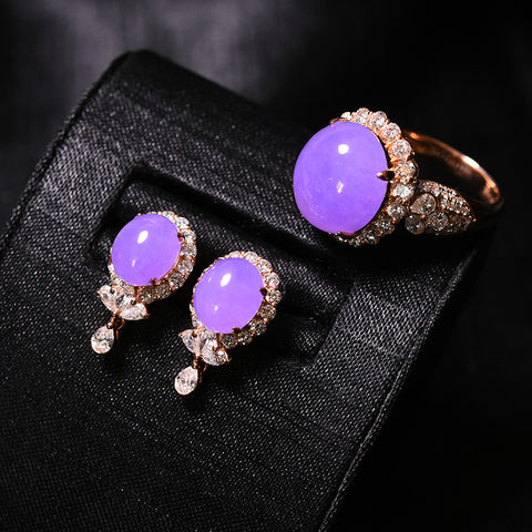 Natural jade earrings lavender jadeite ring