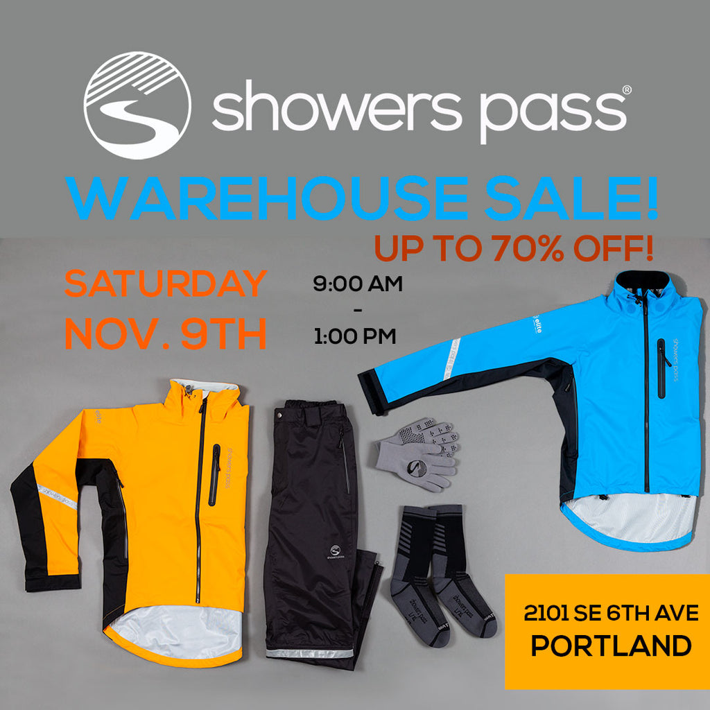 Showers Pass Warehouse Sale is Saturday, November 9th, 2019