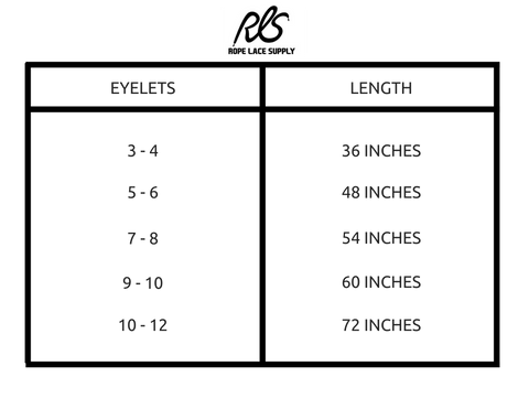 rope lace supply shoe lace chart