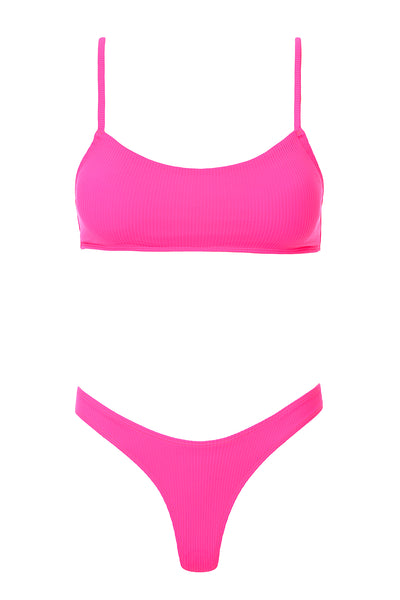 neon pink ribbed bikini