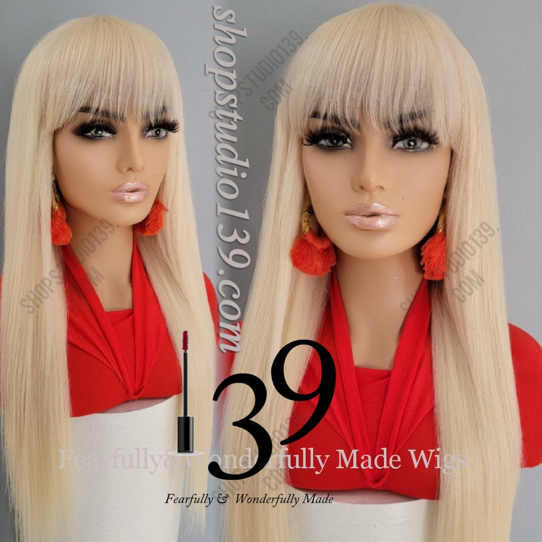 Platinum blonde long human hair wig with bangs perfect for all skin to –  Shopstudio139