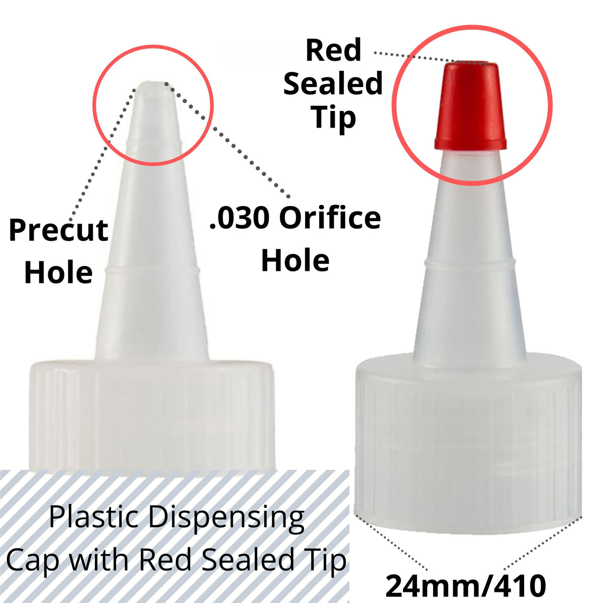 Replacement Caps for Plastic Squeeze Bottles kelkaa Caps 28/410 Natural Long Red Tip Yorker Caps with .030 Orifice Hole Pack of 12 Dispensing Caps 