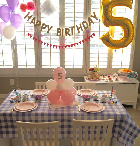 Happy Birthday Party banner with #5 Balloon