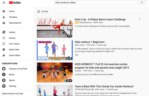 You Tube workout for kids