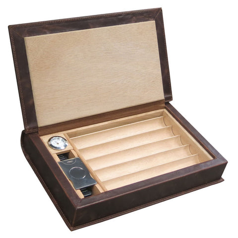 Brown Leather Book Travel Humidor