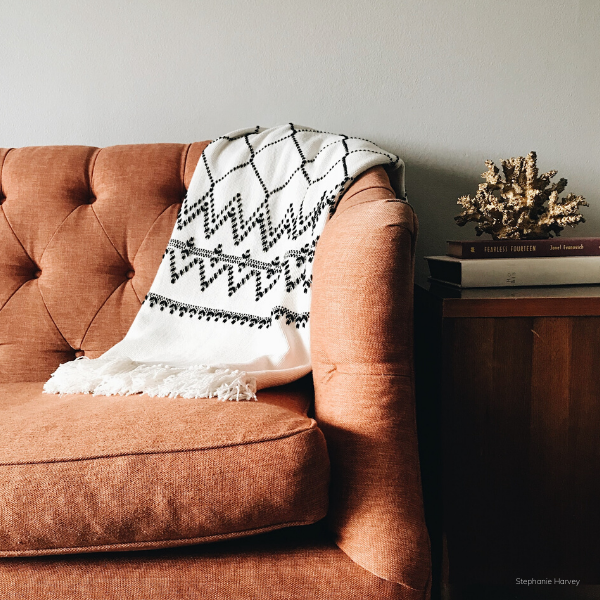 Comfortable Couch with throw
