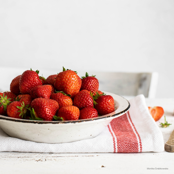 Strawberries on table for fruit kabob breakfast idea