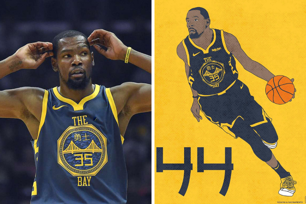 kevin durant yellow warriors jersey