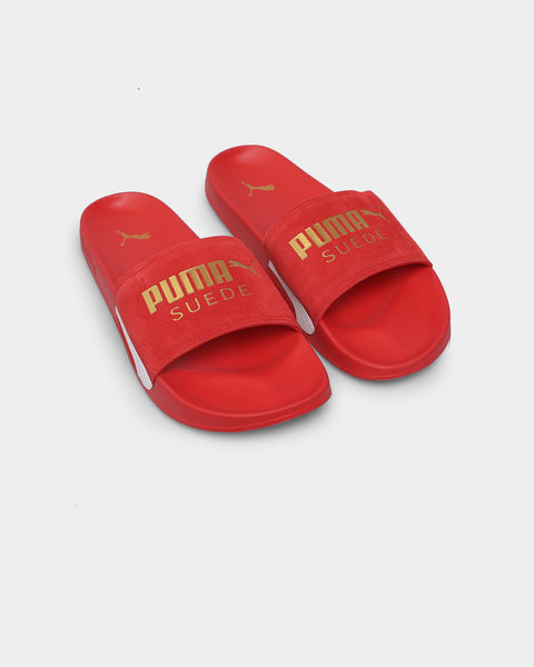 red puma suede slides