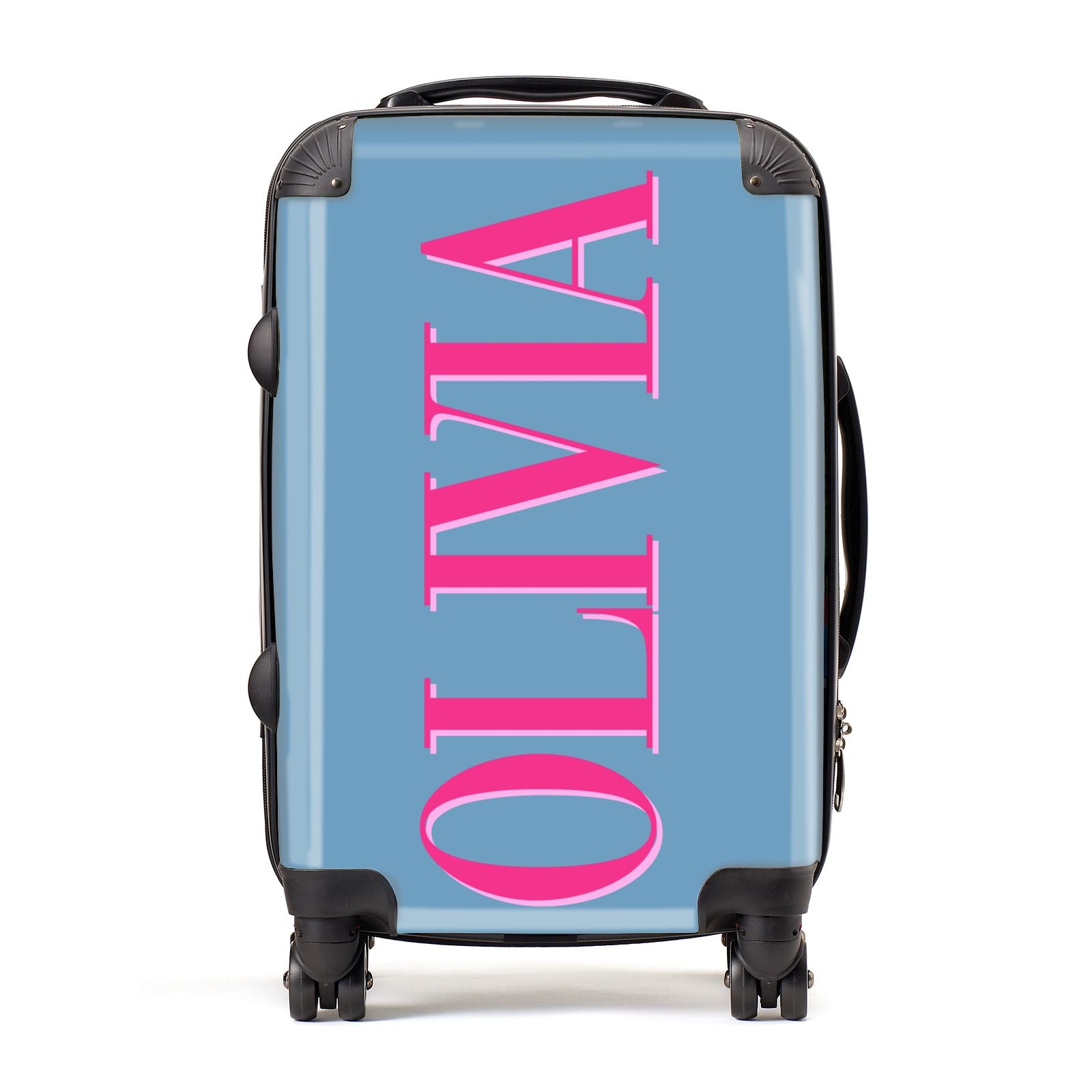 grey and pink suitcase