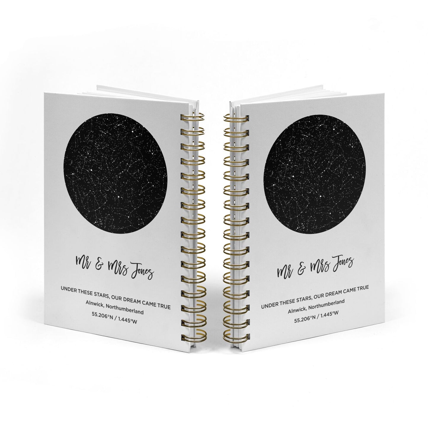 Star Map Design Notebook with Bronze Coil Spine View