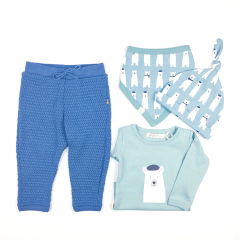 Baby Outfit für Jungen - Hose Merinostrick und Body mit Eisbär