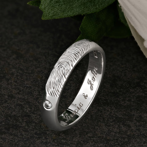 White Gold and Diamond Fingerprint Ring