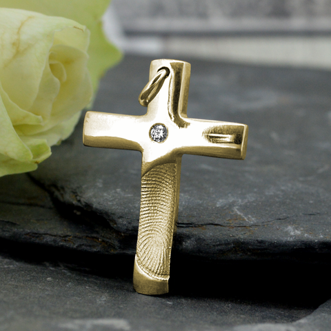 Gold Fingerprint Cross Necklace - Memorial, Cremation and Bereavement Fingerprint Jewellery