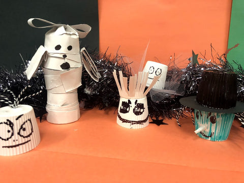Mummy & ghost DIY decorations and crafts from recycled coffee pods. 