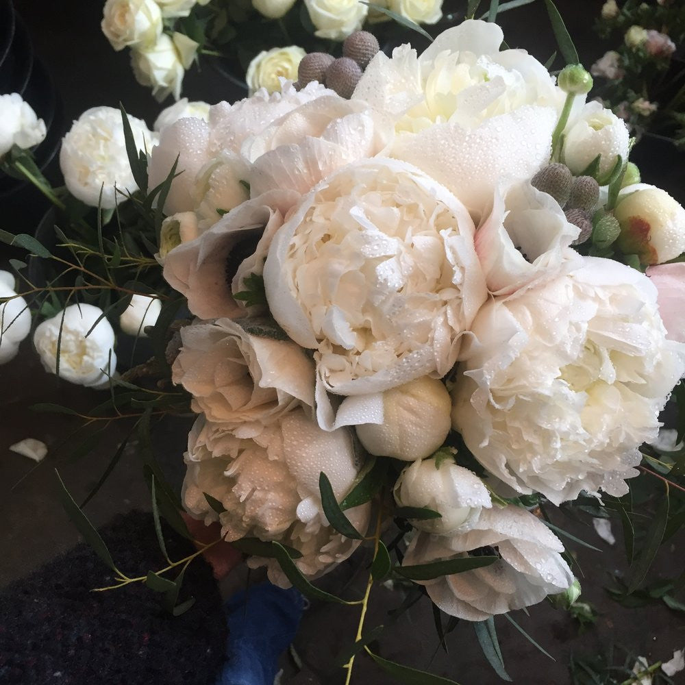 White Peony bouquet by brother and sister flowers