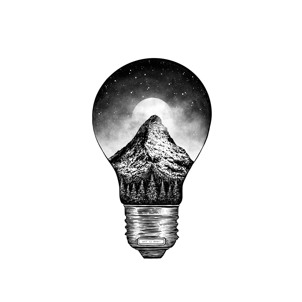 The Mountain Lightbulb Art Print