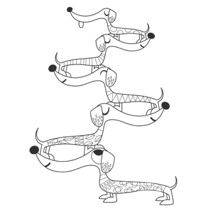 Dashing Dachshunds colouring-in sheet