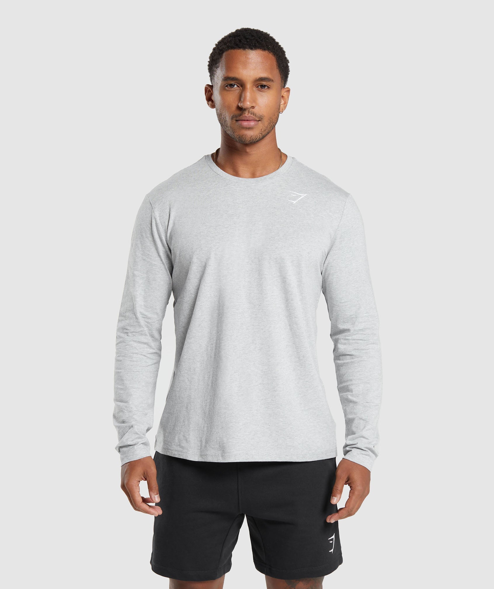 Gymshark Crest Long Sleeve T Shirt Light Grey Marl Gymshark