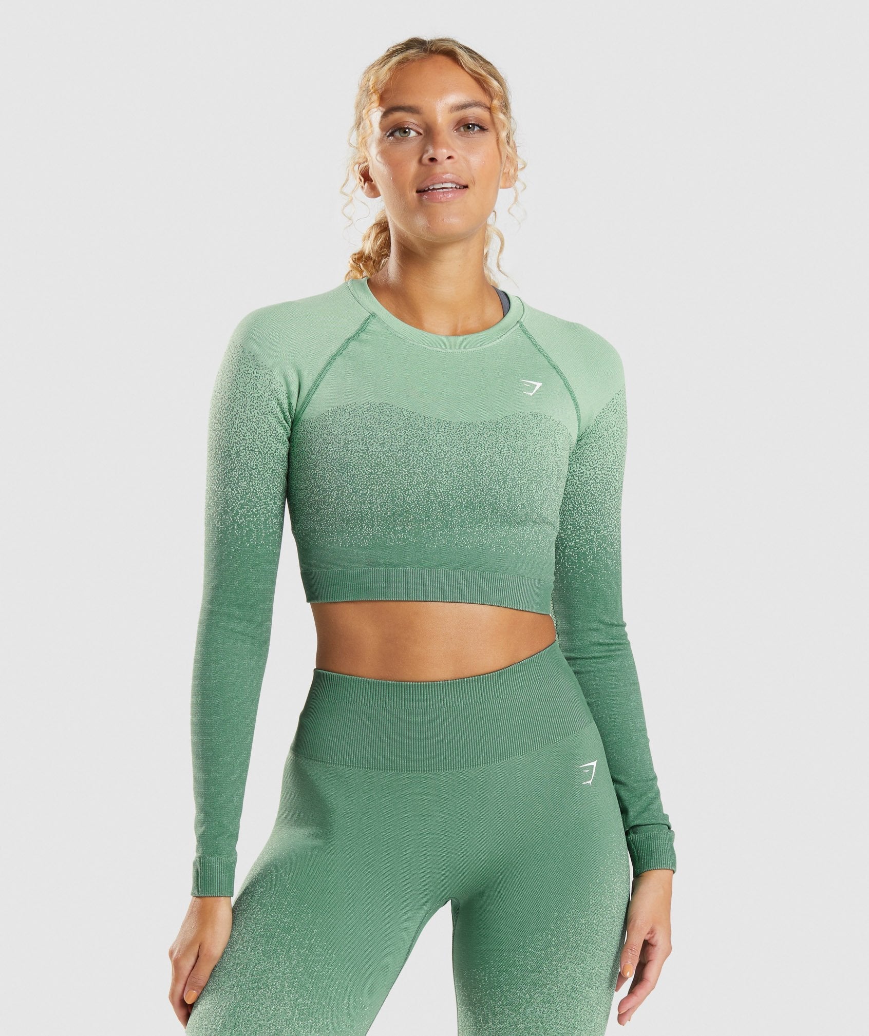 GYMSHARK Adapt Camo Seamless Long Sleeve Crop Top WOMENS X-SMALL Green &  Gray